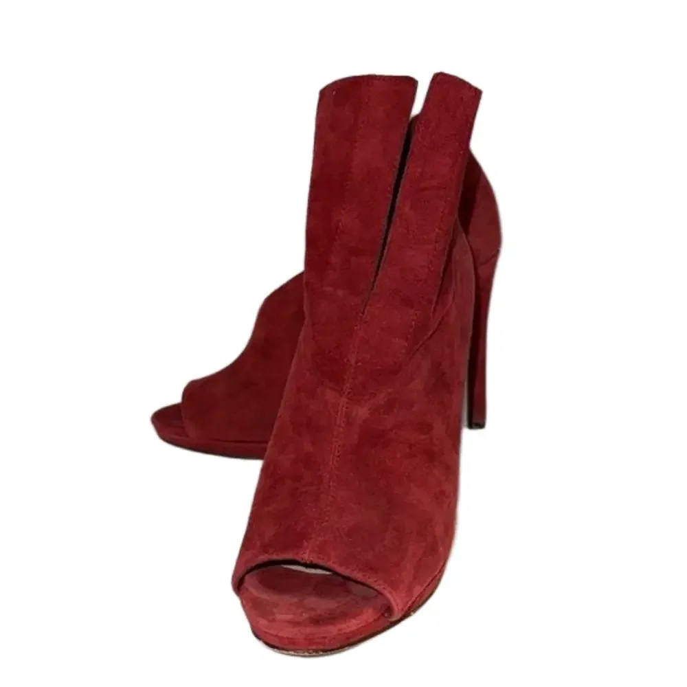 Vince Camuto Red Suede Peep-toe Stiletto Booties Size 8.5 - EUC